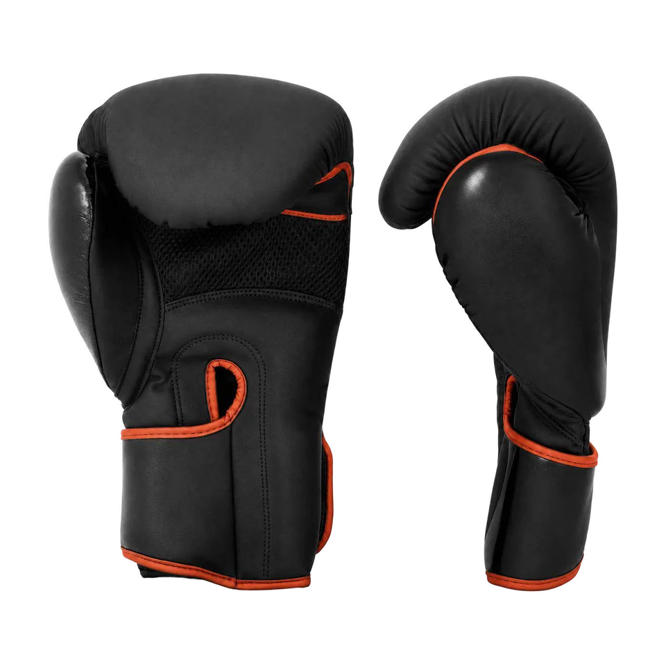 Gants de boxe à velcro ForgeSports noirs avec finitions orange