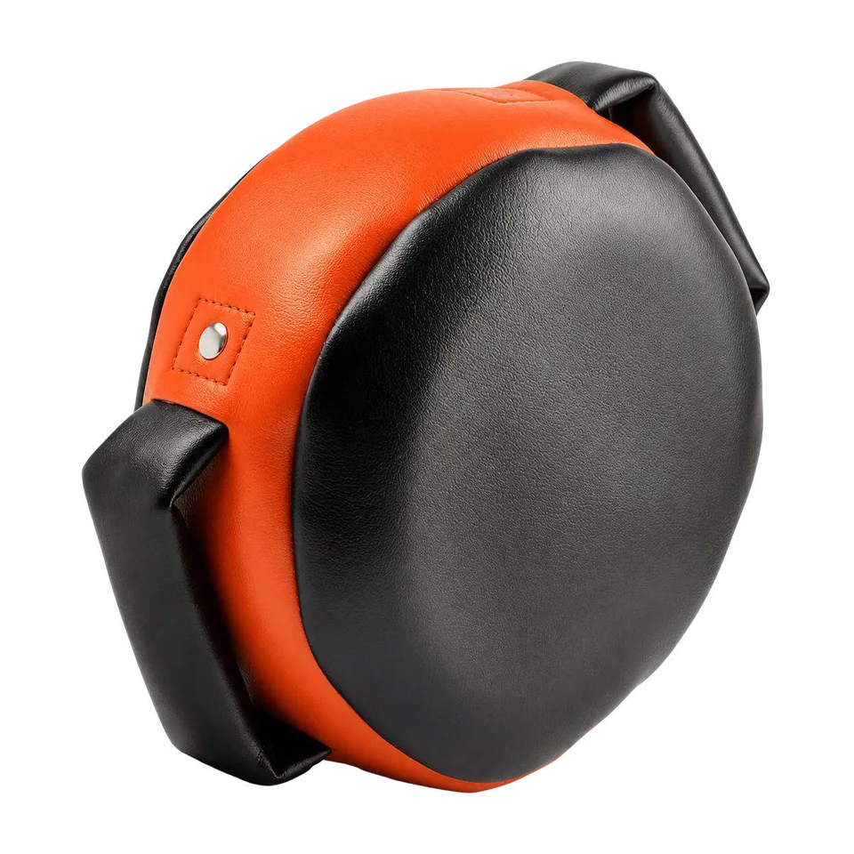 Cible ronde (drum mitt) noir et orange avec poignées latérales rembourrées
